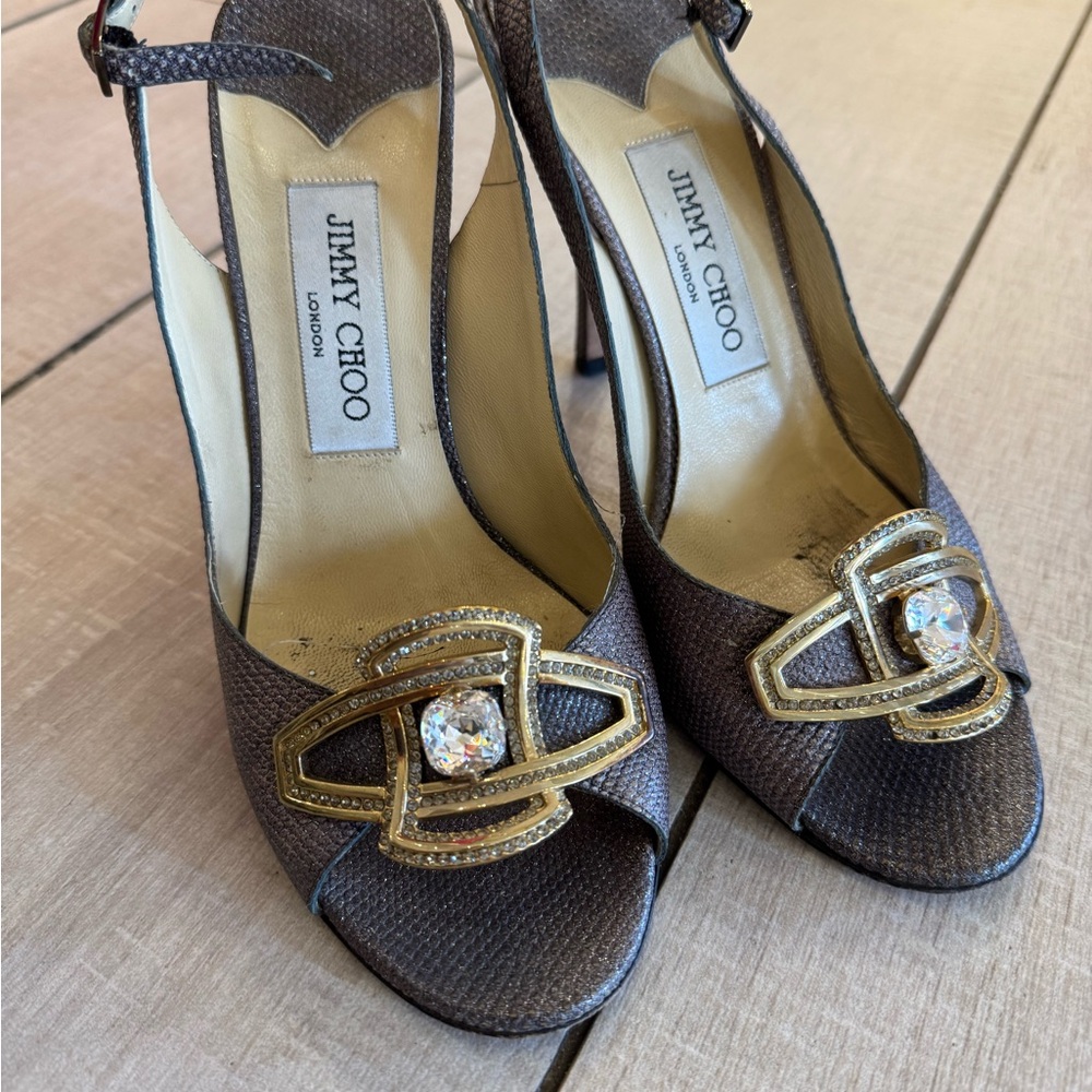 Jimmy Choo Brown Slingback Heels with Peep-Toe